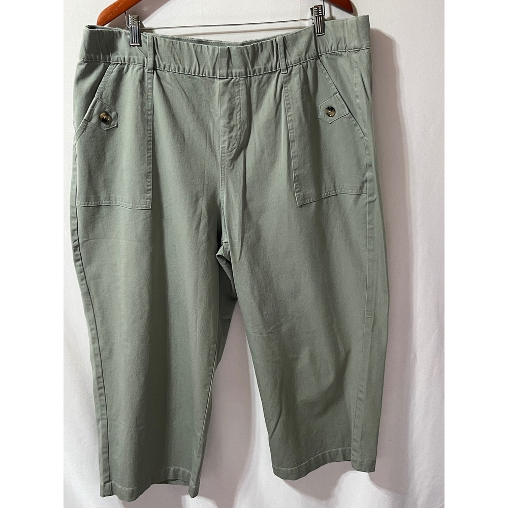 AnyBody Sage Green Crop Cargo Lounge Pants Plus Size 1X Olive Green Cotton Blend